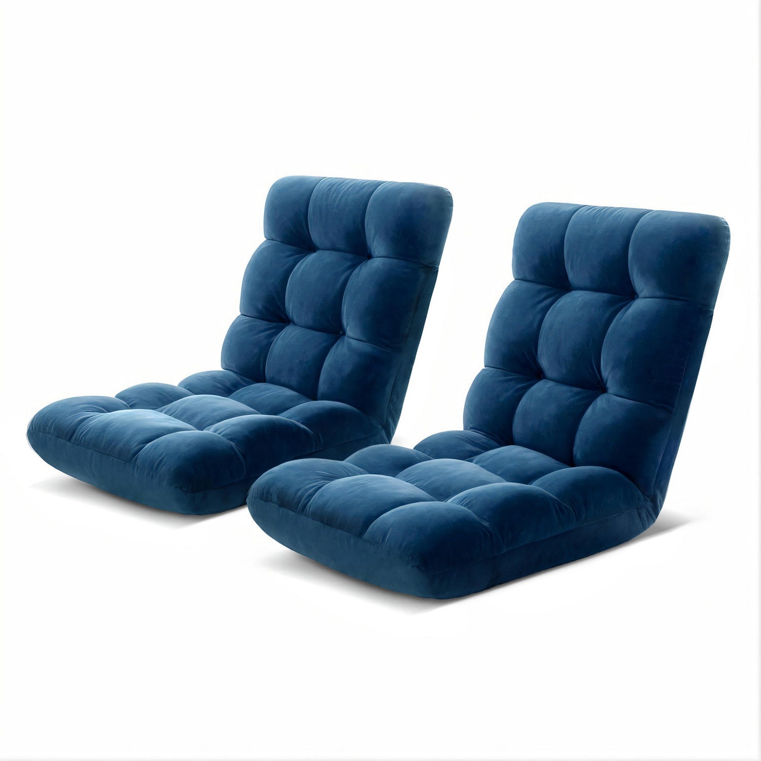 Arm Chairs & Recliners: Artiss 2PCS Floor Lounge Sofa Bed Flannel Fabric Navy