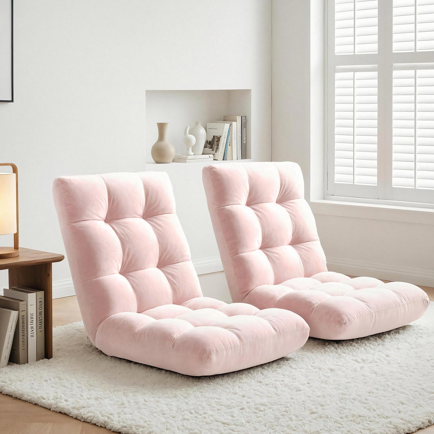 Arm Chairs & Recliners: Artiss 2PCS Floor Lounge Sofa Bed Flannel Fabric Pink