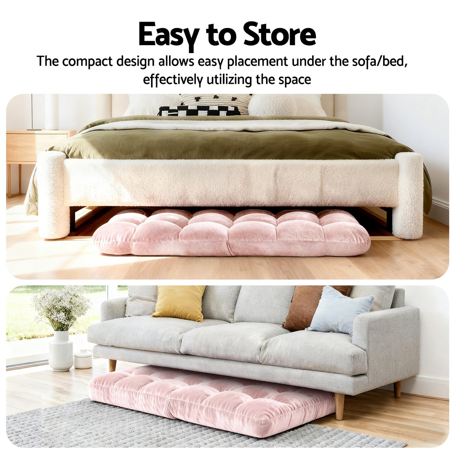Arm Chairs & Recliners: Artiss 2PCS Floor Lounge Sofa Bed Flannel Fabric Pink