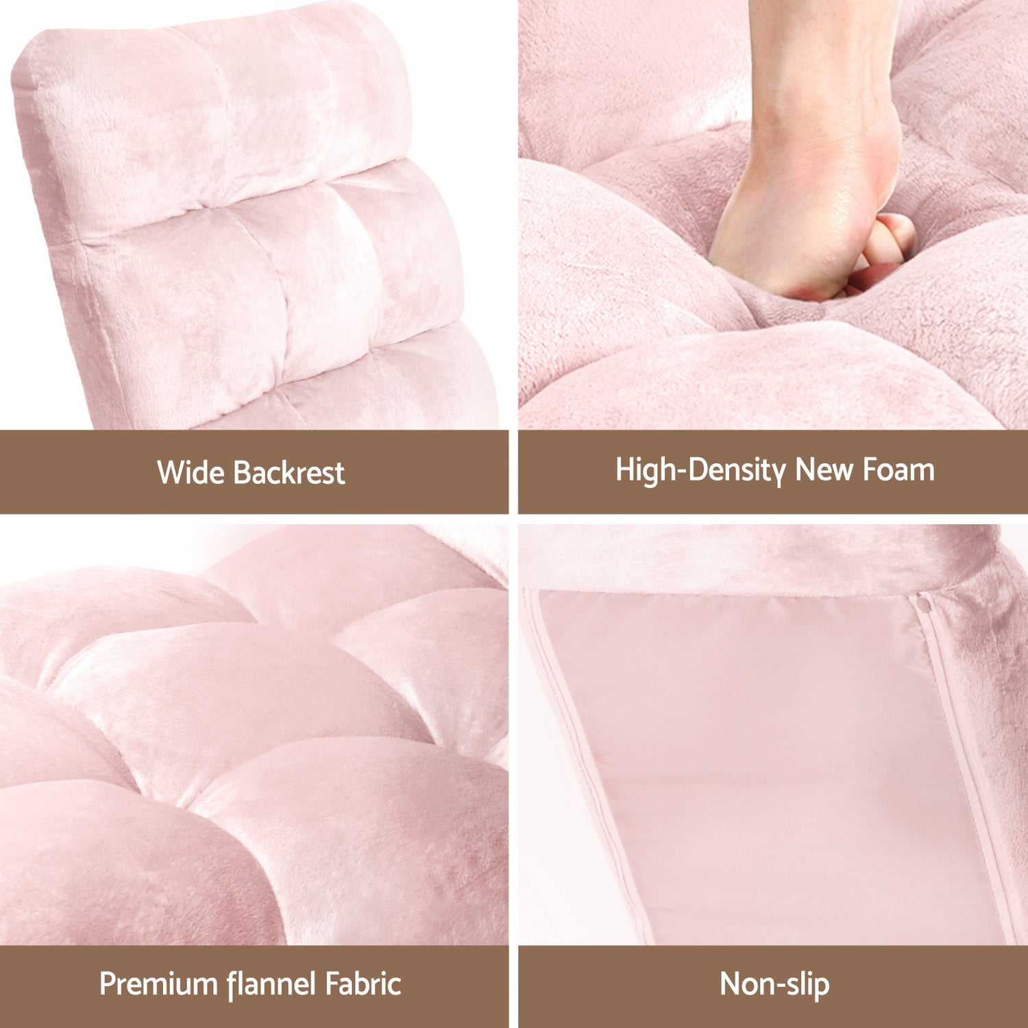 Arm Chairs & Recliners: Artiss 2PCS Floor Lounge Sofa Bed Flannel Fabric Pink