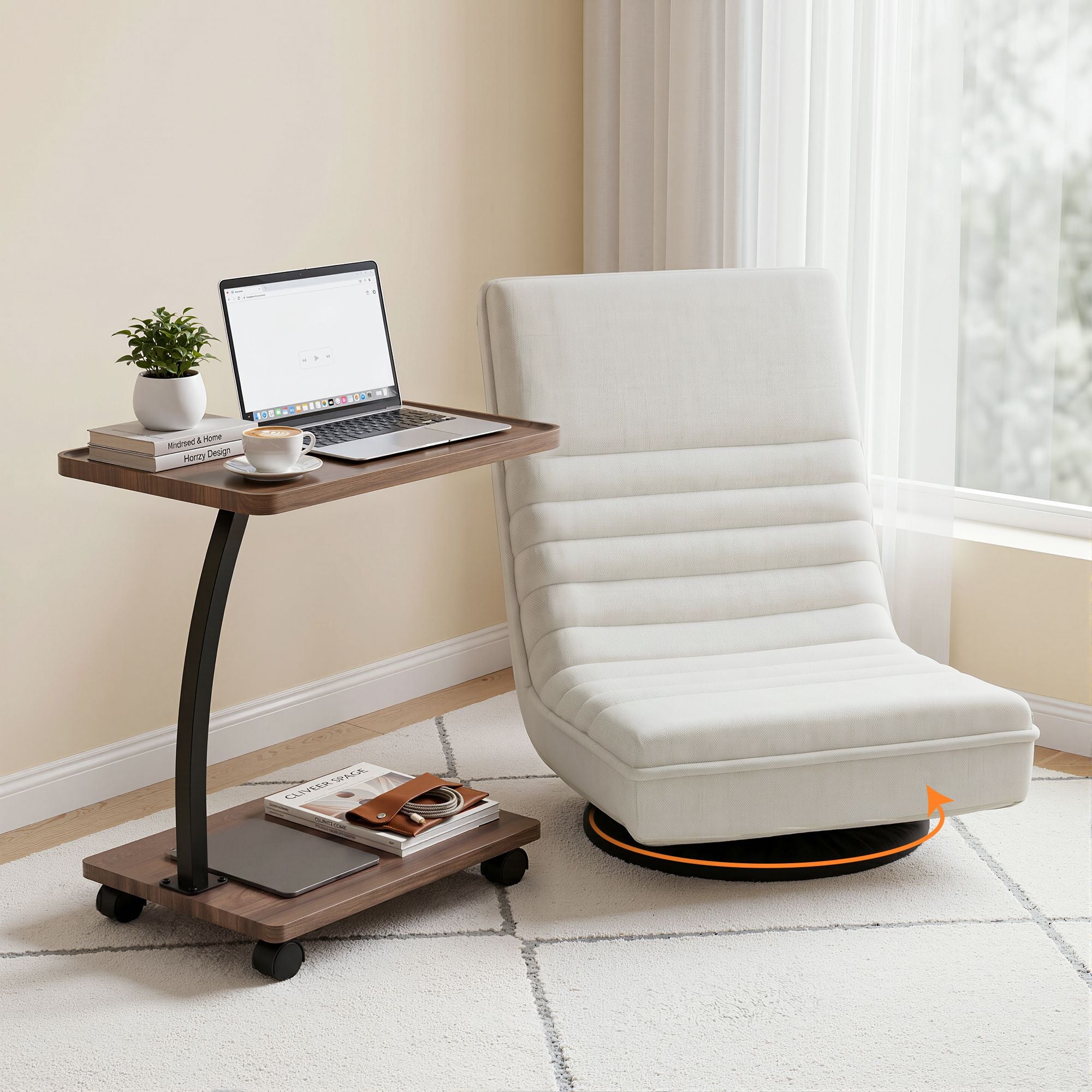 Artiss Floor Lounge 360° Swivel Foldable Sofa Chair and Side Table with Castors Set