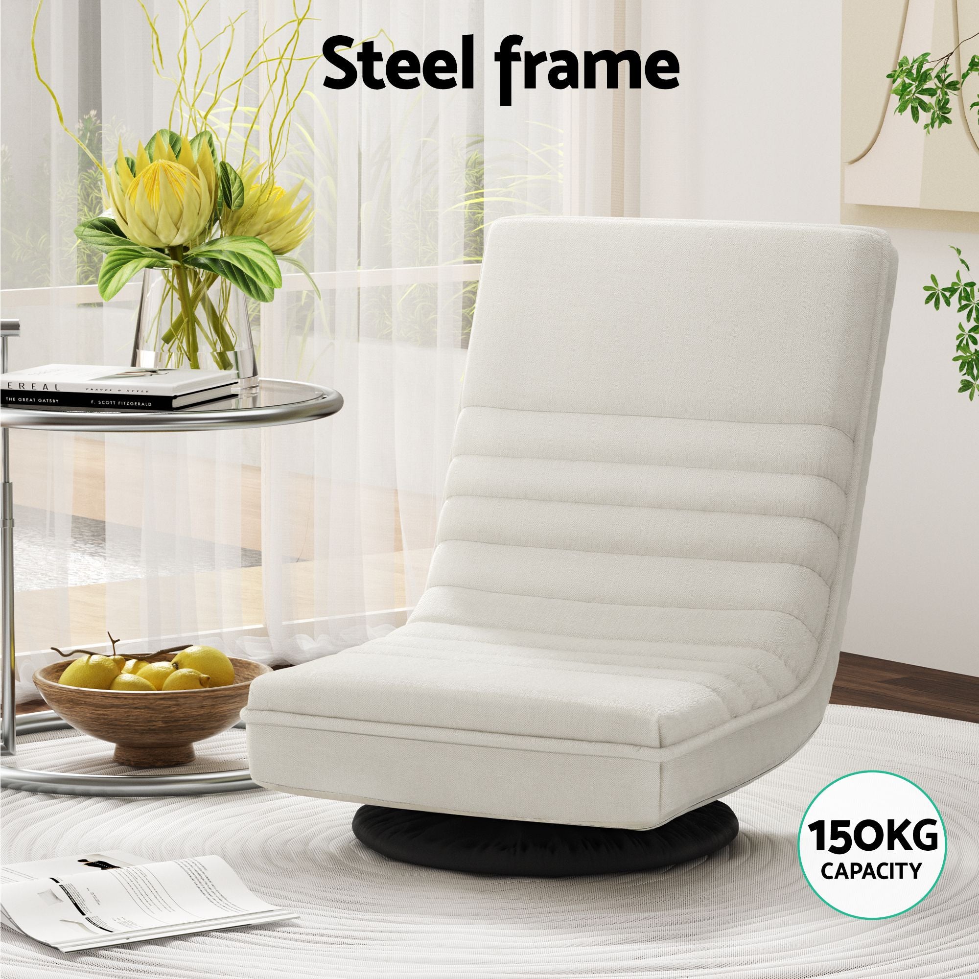 Artiss Swivel Floor Chair and Bedside Table with Charging Station Set