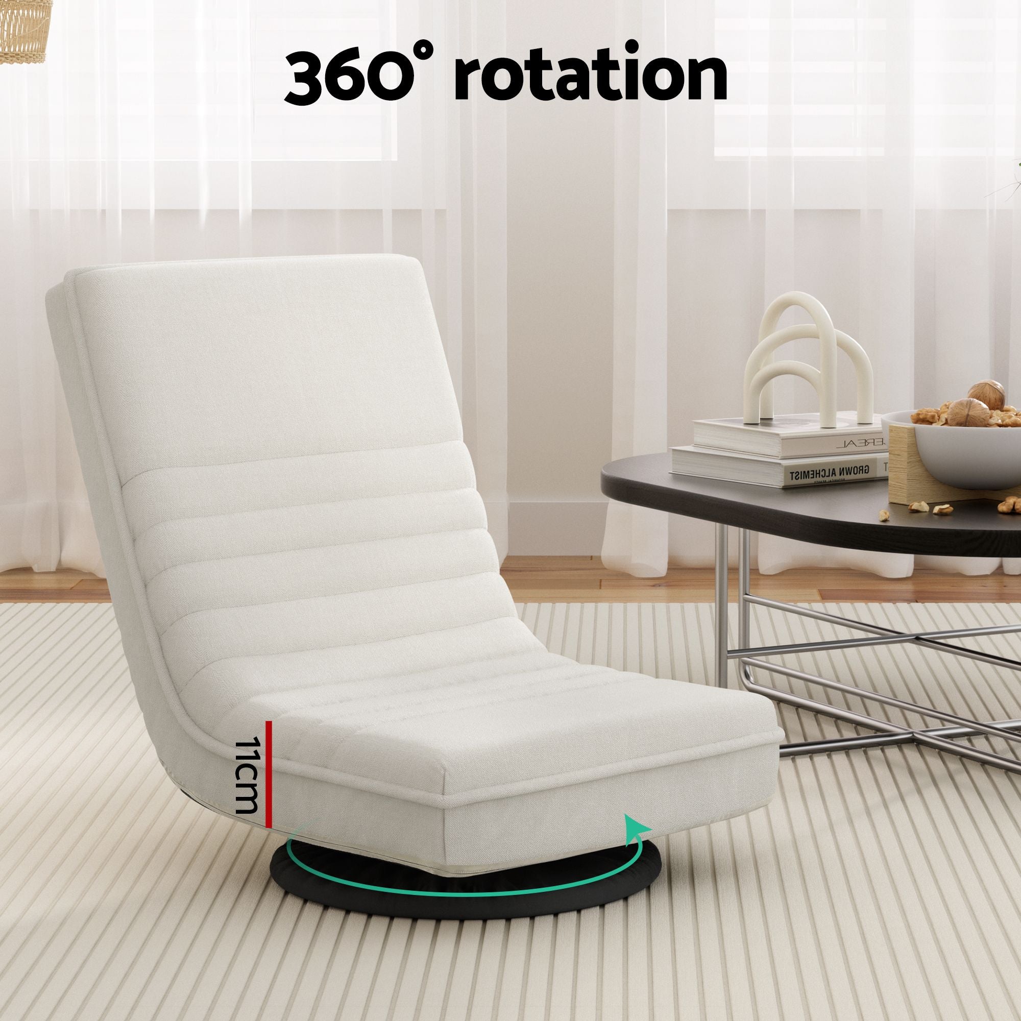 Artiss Floor Lounge Folding Swivel Sofa Chair and 2 Tier Round End Side Table Set