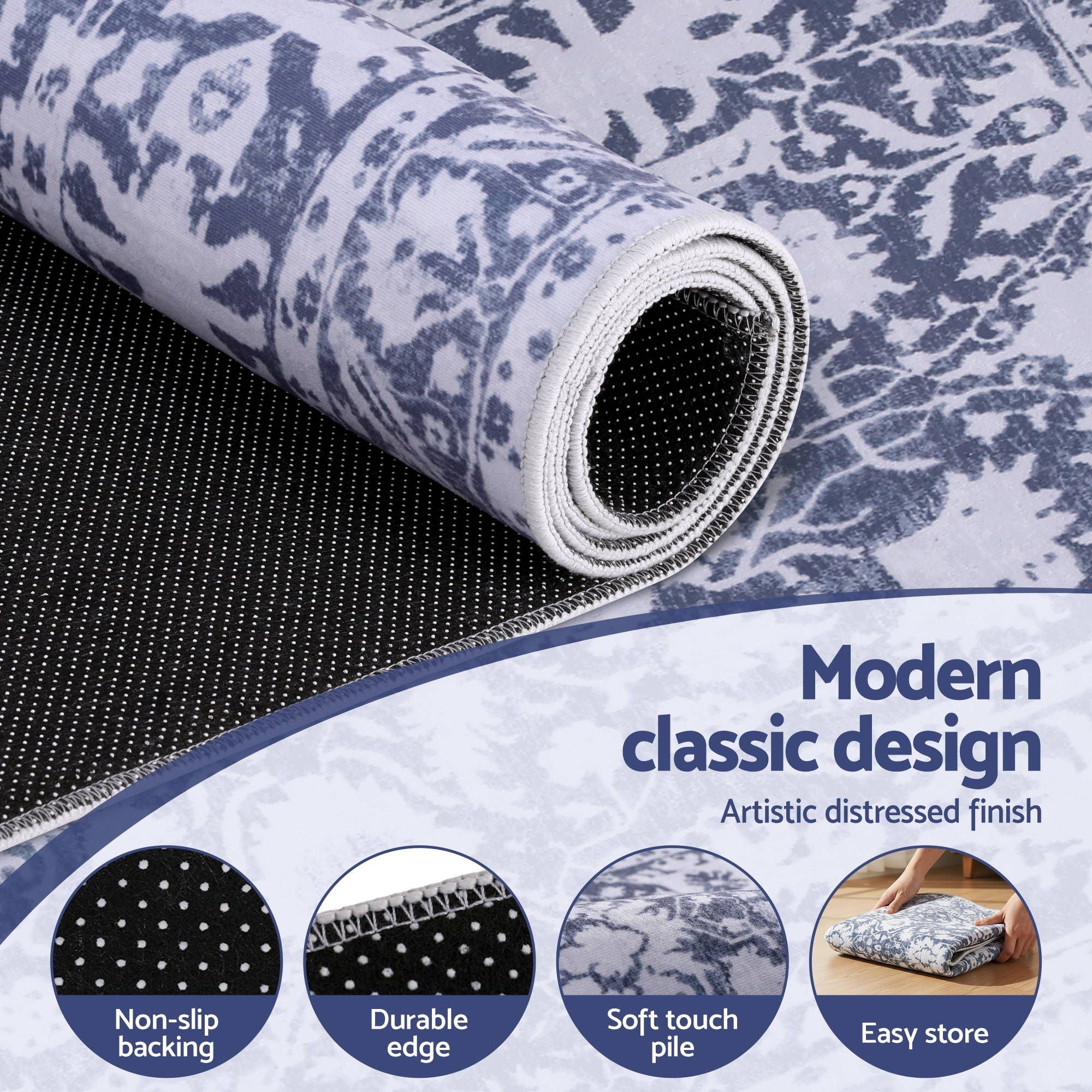 Artiss 60 x 180 cm Runner Rugs for Hallway Bedroom Pad-Free Dense Dot Backing Stops Slipping & Robot Vacuum Friendly, Vintage Carpet for Reading Nook Dining Area, 100% Polyester Washable