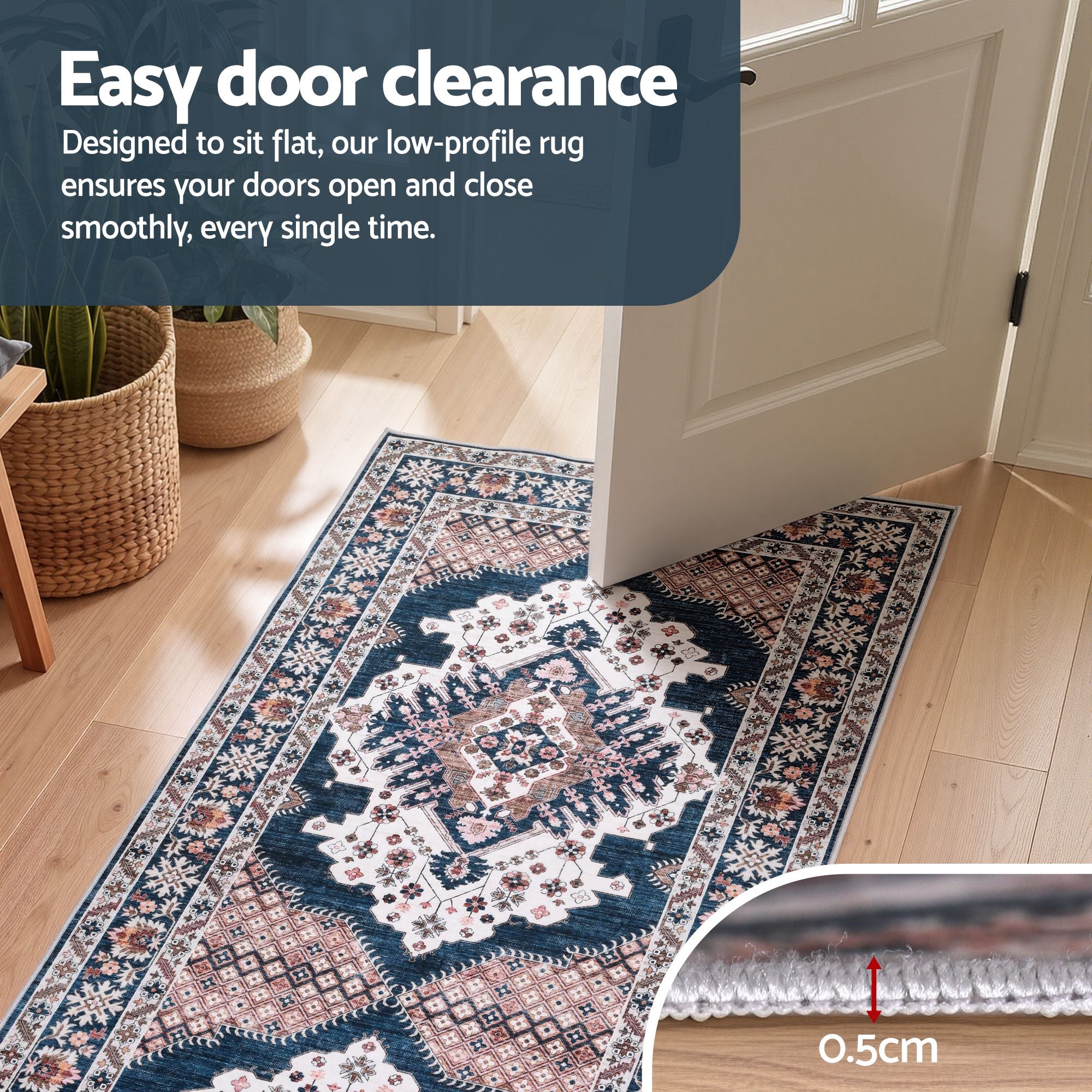 Artiss 80 x 180 cm Washable Runner Area Rug No Hard Glue Quilt-Like Soft for Home Decor, 0.5cm Ultra-Thin Pet Friendly Bohemian Medallion Bedroom Carpet