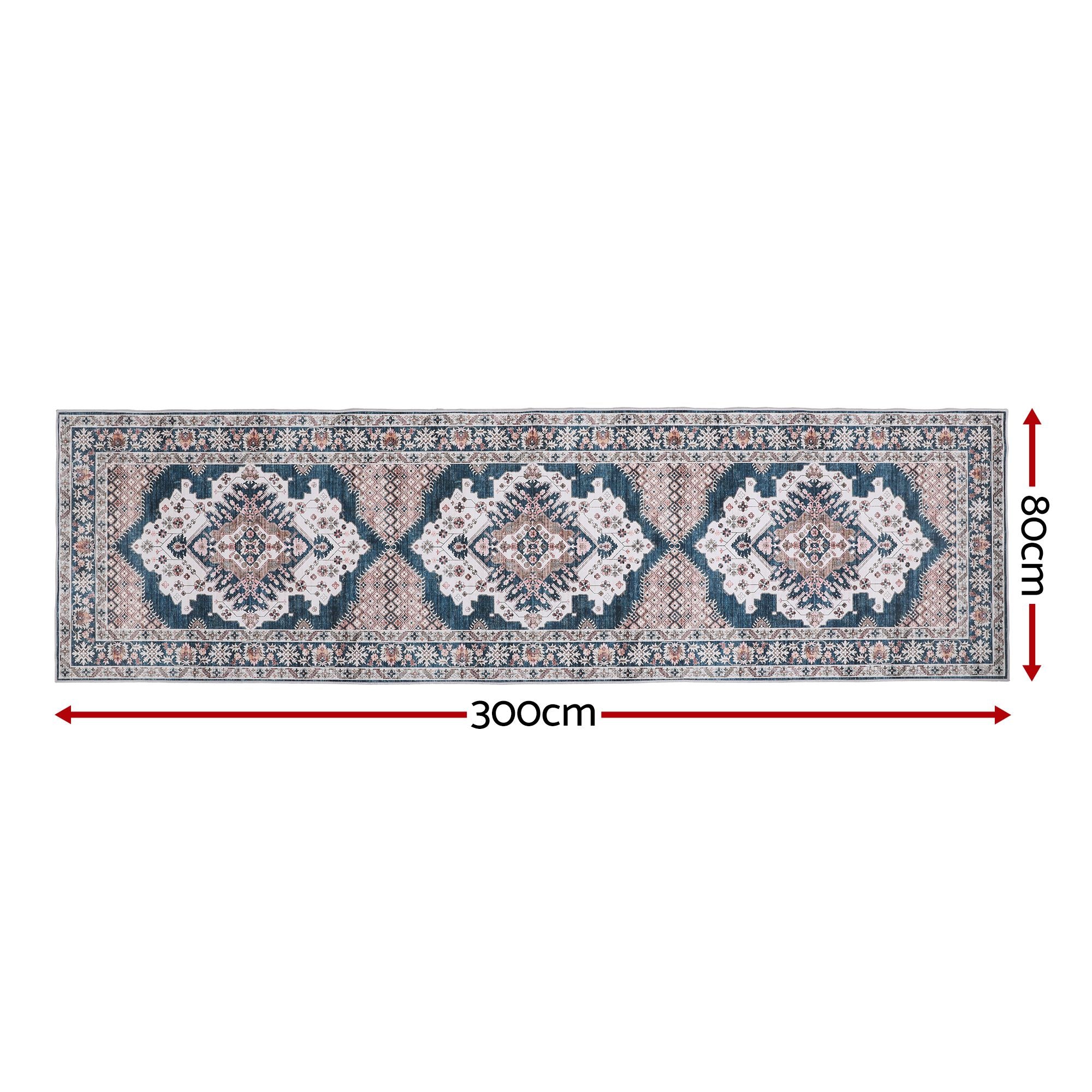Artiss 80 x 300 cm Washable Runner Area Rug No Hard Glue Quilt-Like Soft for Home Decor, 0.5cm Ultra-Thin Pet Friendly Bohemian Medallion Bedroom Carpet