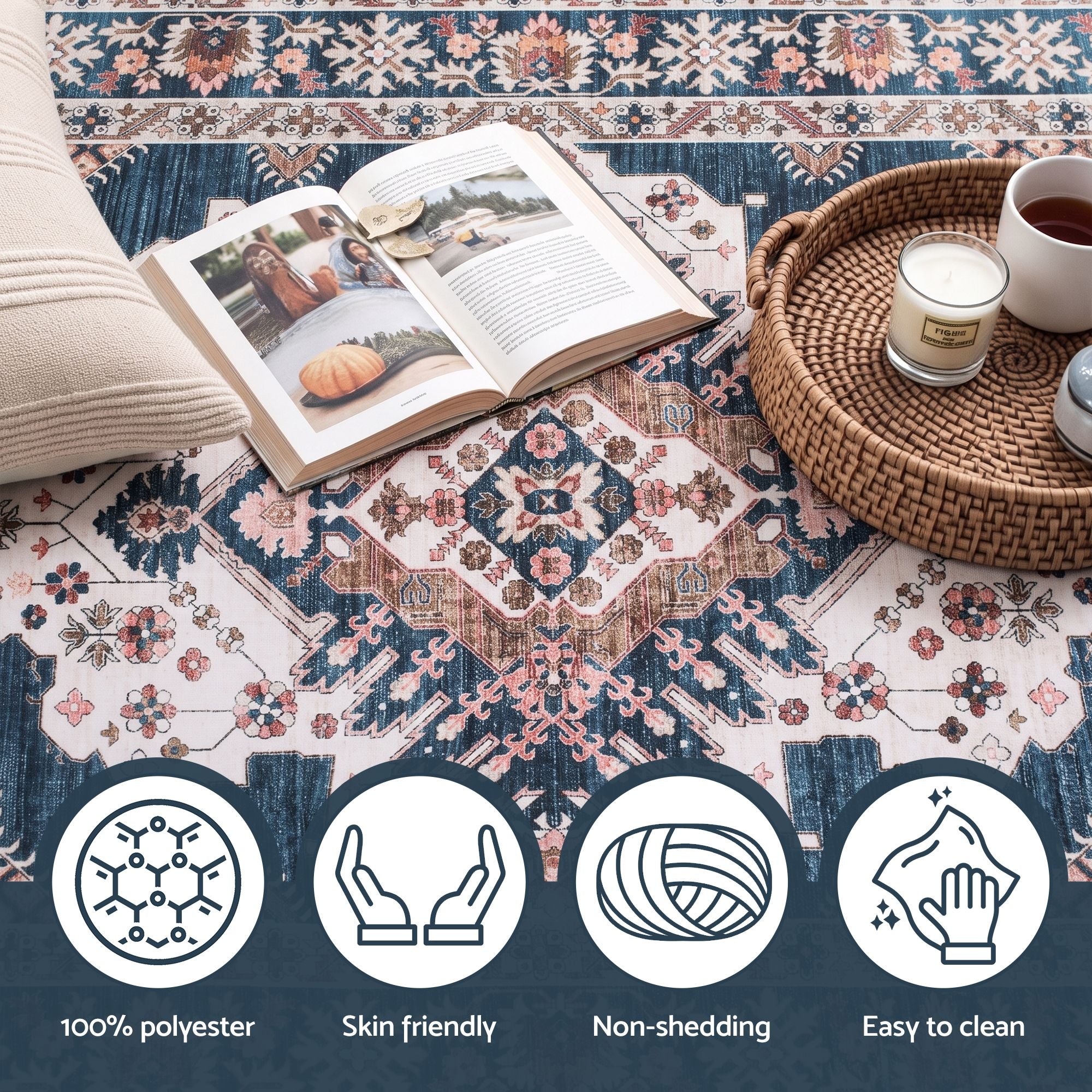Artiss 80 x 300 cm Washable Runner Area Rug No Hard Glue Quilt-Like Soft for Home Decor, 0.5cm Ultra-Thin Pet Friendly Bohemian Medallion Bedroom Carpet