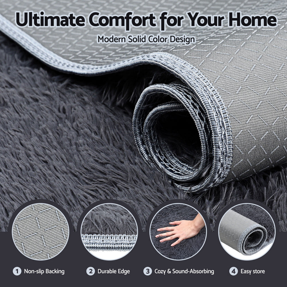 Floor Rugs: Artiss Floor Rug 140x200cm Plush Area Shaggy Rug Living Room Bedroom Carpet Grey