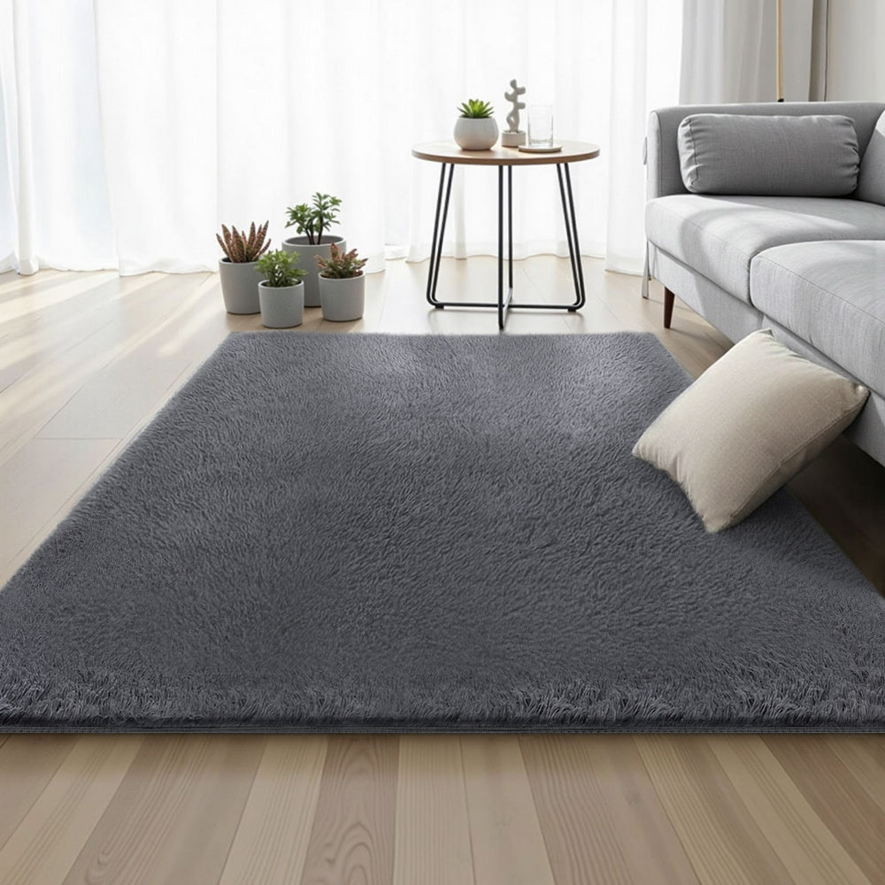 Floor Rugs: Artiss Floor Rug 140x200cm Plush Area Shaggy Rug Living Room Bedroom Carpet Grey