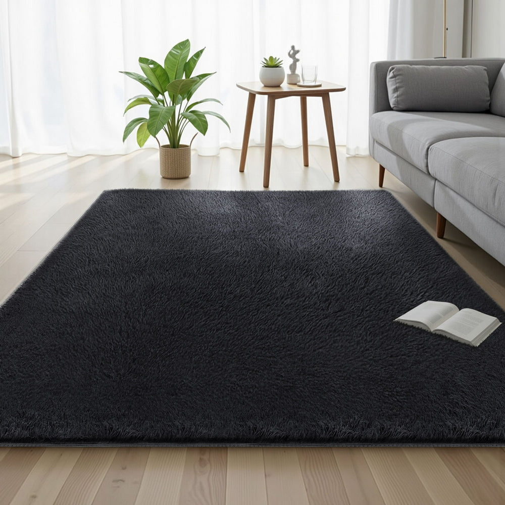 Floor Rugs: Artiss Floor Rug 160x230cm Plush Area Shaggy Rug Living Room Bedroom Carpet Black