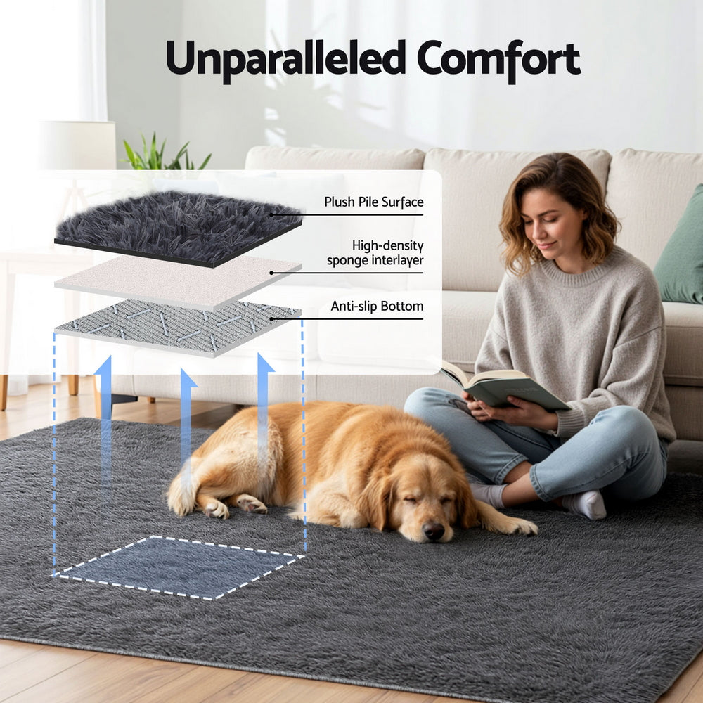 Floor Rugs: Artiss Floor Rug 160x230cm Plush Area Shaggy Rug Living Room Bedroom Carpet Grey