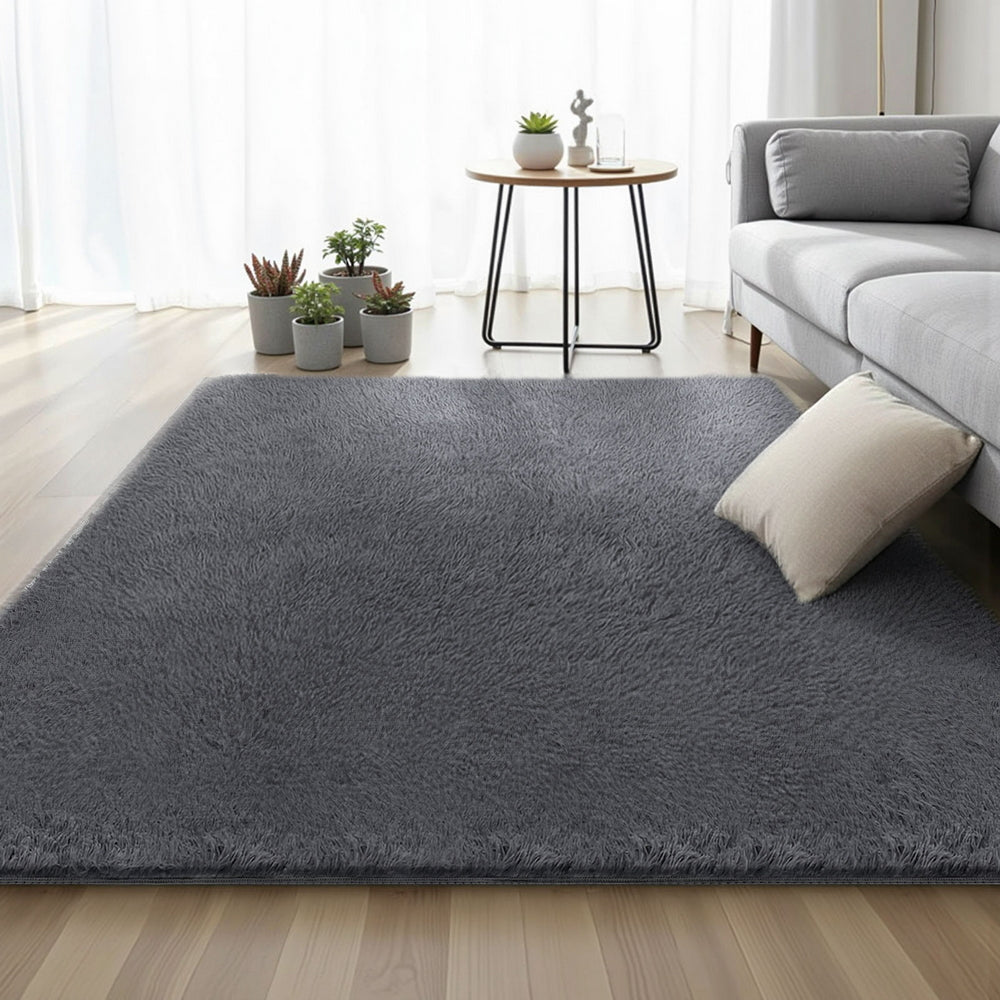 Floor Rugs: Artiss Floor Rug 160x230cm Plush Area Shaggy Rug Living Room Bedroom Carpet Grey