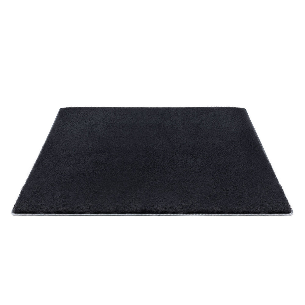 Floor Rugs: Artiss Floor Rug 200x230cm Plush Area Shaggy Rug Living Room Bedroom Carpet Black