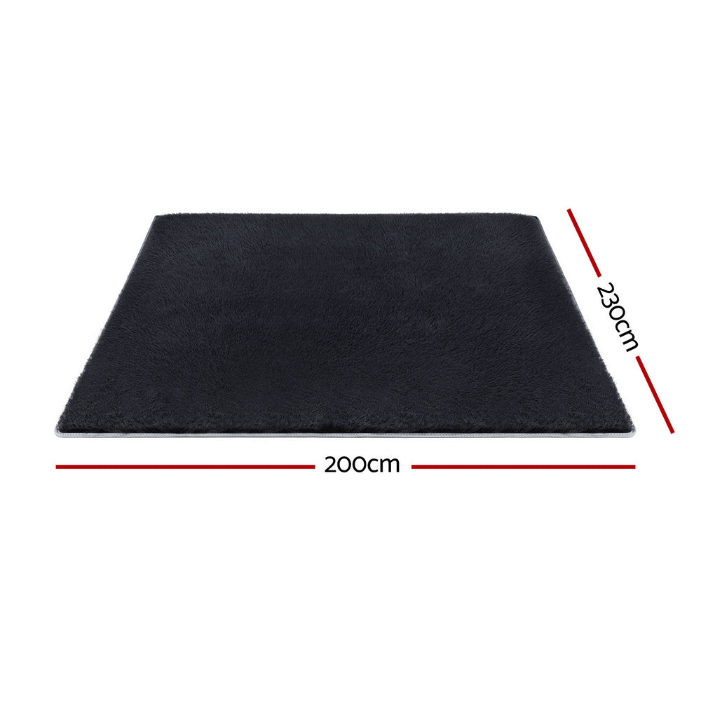 Floor Rugs: Artiss Floor Rug 200x230cm Plush Area Shaggy Rug Living Room Bedroom Carpet Black