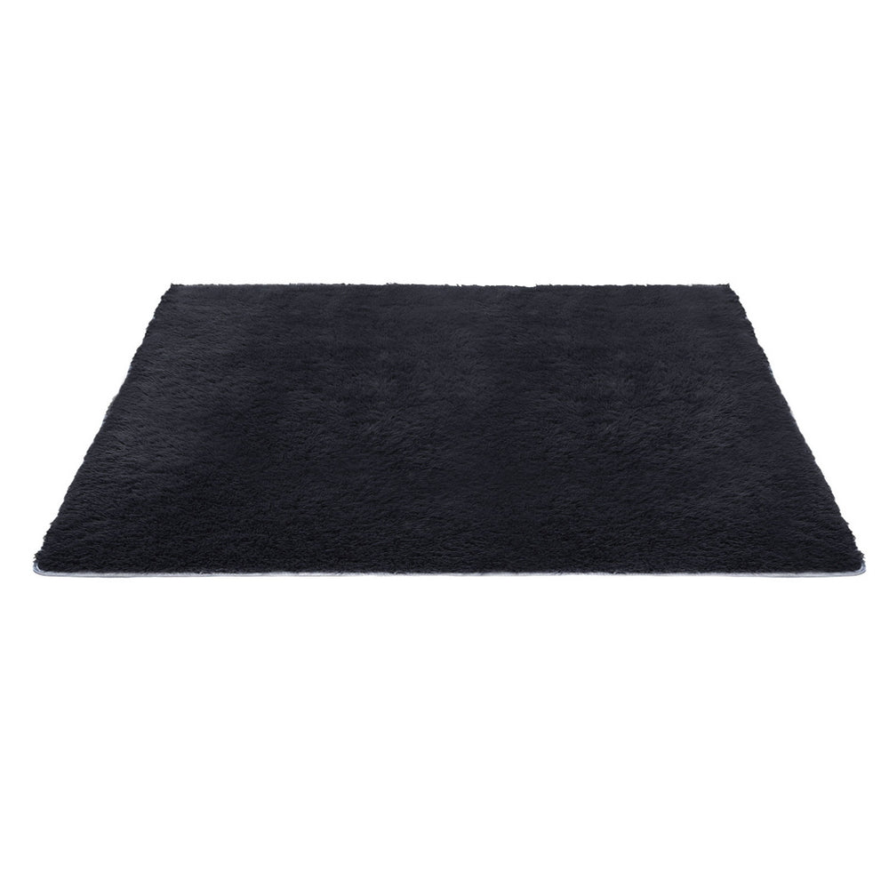 Floor Rugs: Artiss Floor Rug 200x230cm Plush Area Shaggy Rug Living Room Bedroom Carpet Black