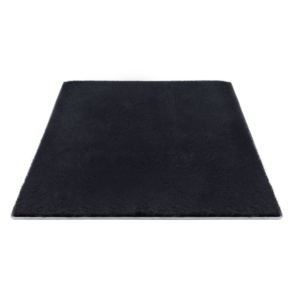 Floor Rugs: Artiss Floor Rug 200x290cm Plush Area Shaggy Rug Living Room Bedroom Carpet Black