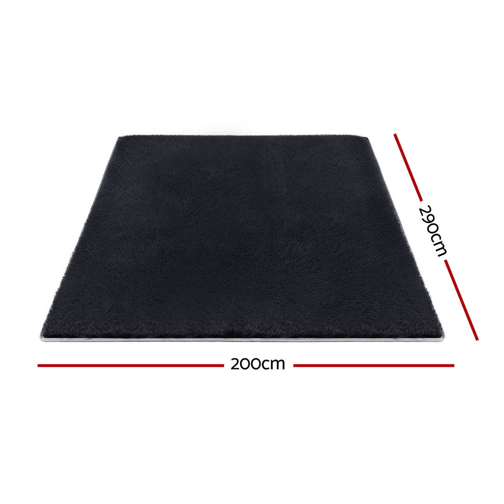 Floor Rugs: Artiss Floor Rug 200x290cm Plush Area Shaggy Rug Living Room Bedroom Carpet Black
