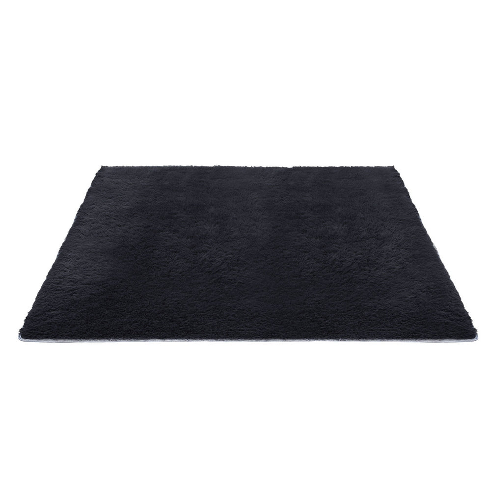 Floor Rugs: Artiss Floor Rug 200x290cm Plush Area Shaggy Rug Living Room Bedroom Carpet Black