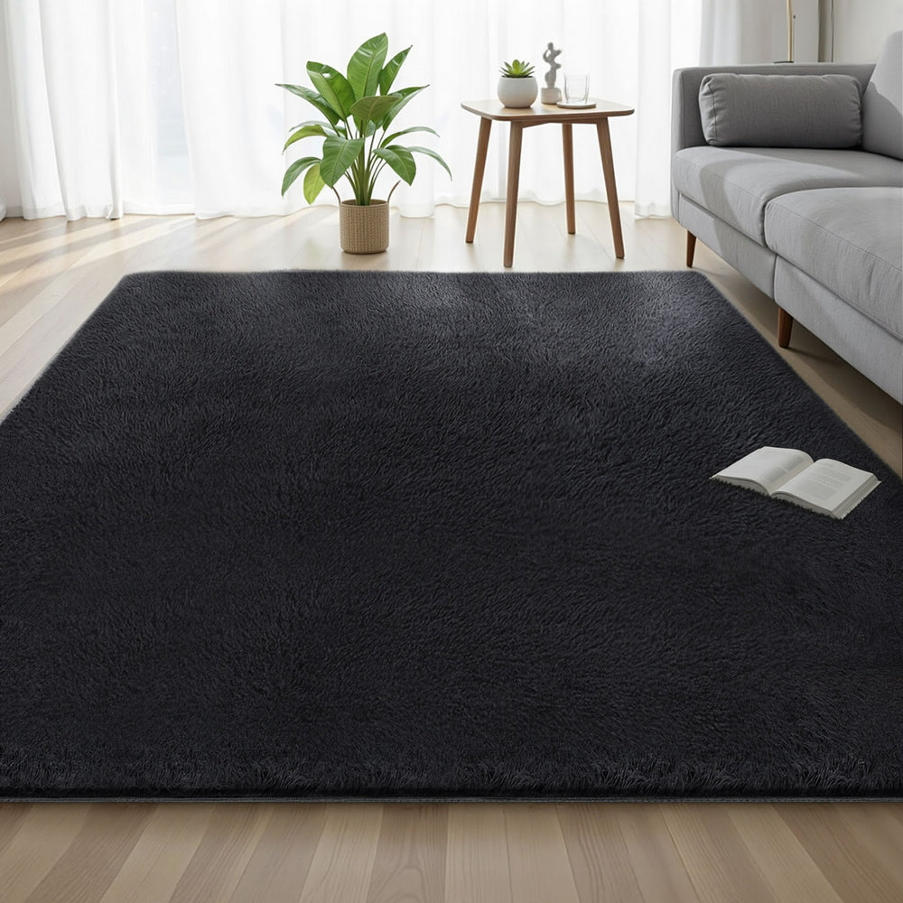 Floor Rugs: Artiss Floor Rug 200x290cm Plush Area Shaggy Rug Living Room Bedroom Carpet Black