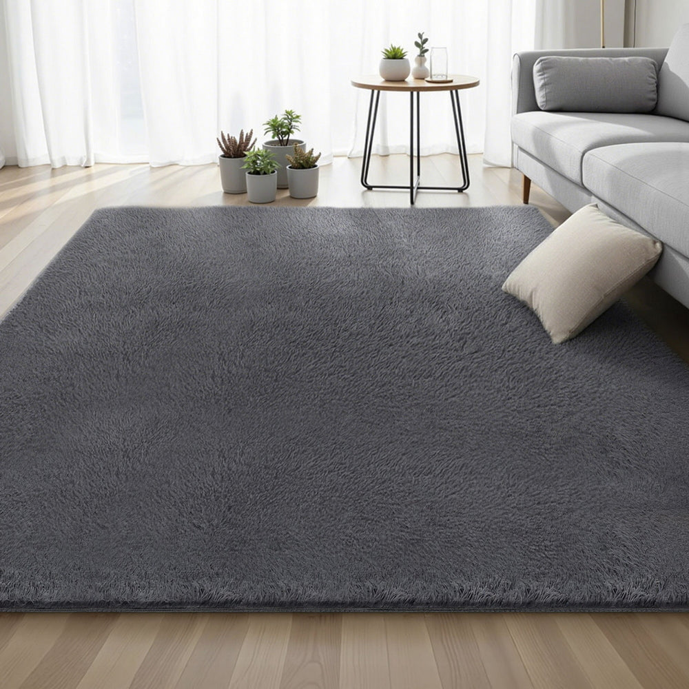 Floor Rugs: Artiss Floor Rug 200x290cm Plush Area Shaggy Rug Living Room Bedroom Carpet Grey