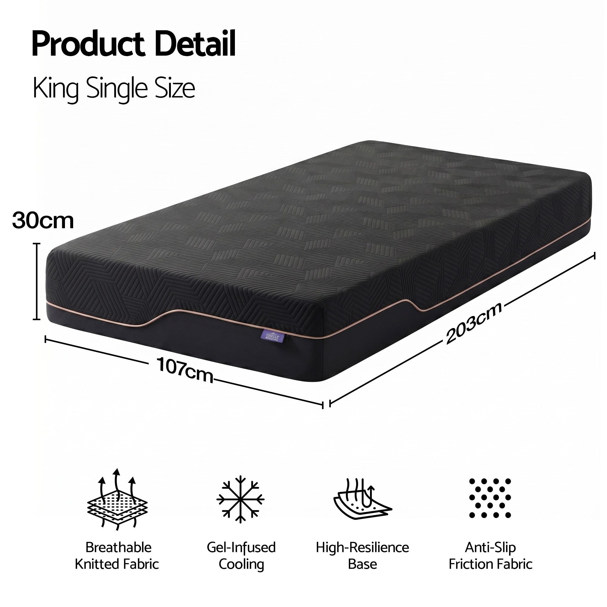 Giselle King Single Cooling Memory Foam Mattress Medium Firm with Gel Comfort 30cm