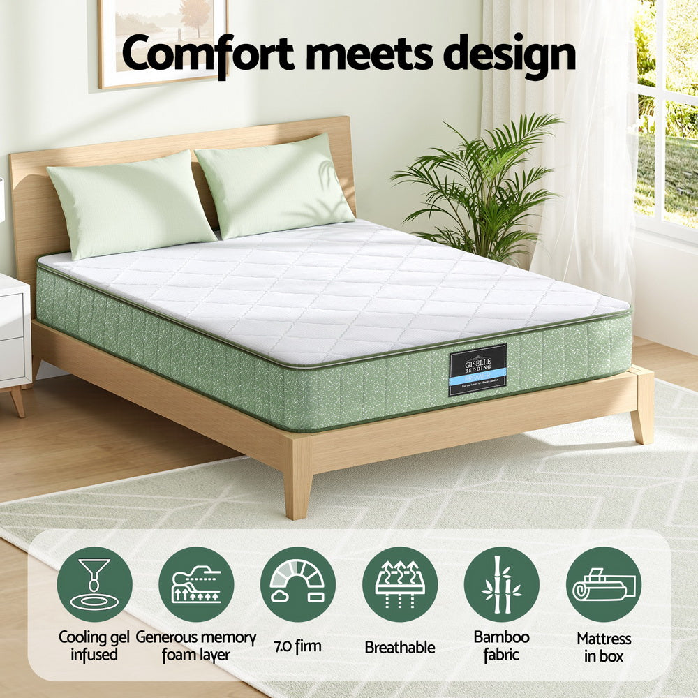 Queen Mattress: Giselle 25cm Memory Foam Mattress Dual Layer Zipper Cover Cool Charcoal Foam Mattresses Queen