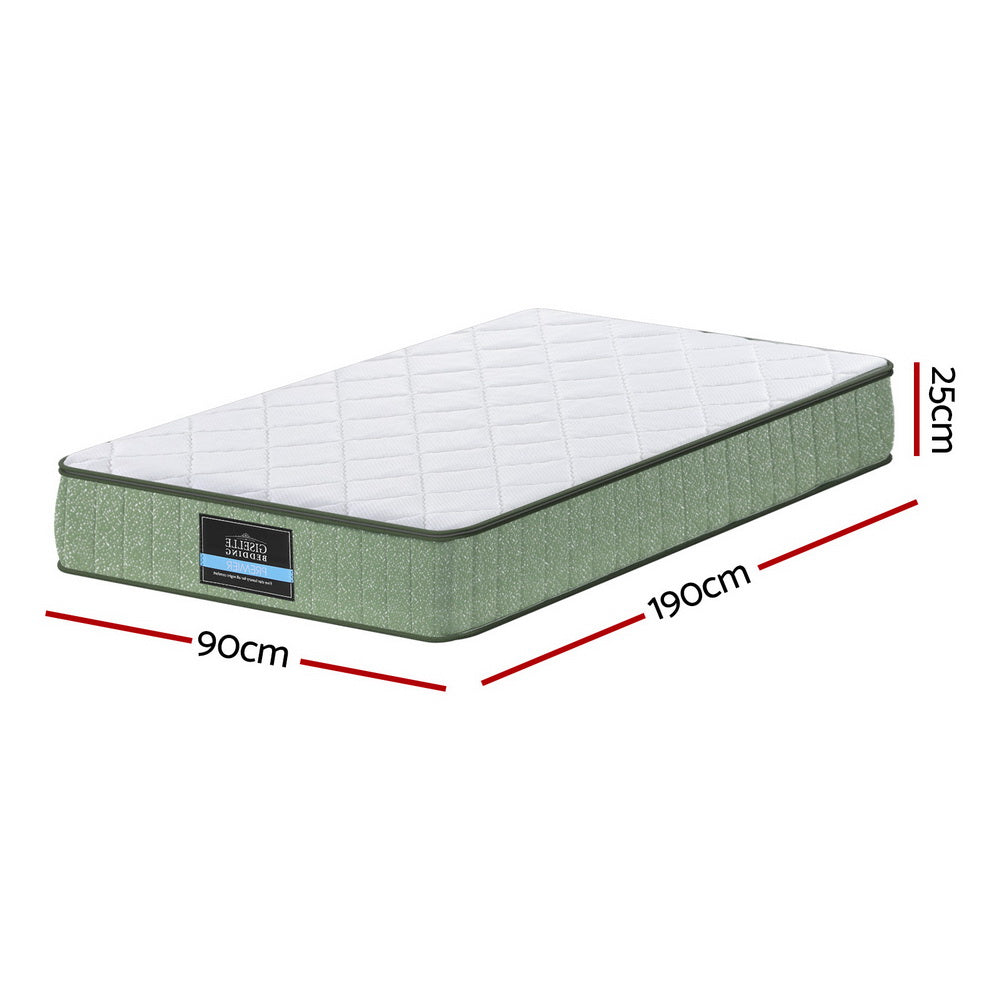 Single Mattress: Giselle 25cm Memory Foam Mattress Dual Layer Zipper Cover Cool Charcoal Foam Mattresses Single