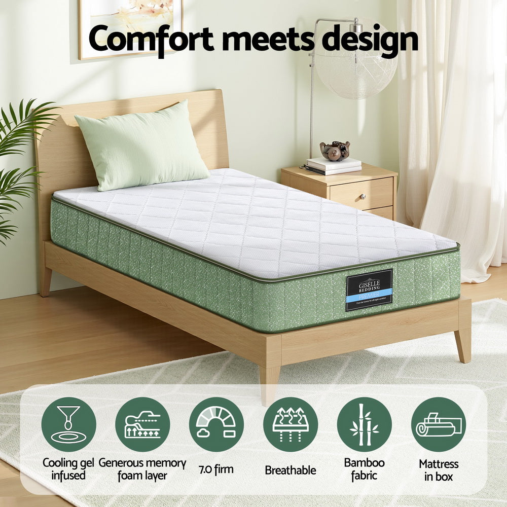 Single Mattress: Giselle 25cm Memory Foam Mattress Dual Layer Zipper Cover Cool Charcoal Foam Mattresses Single