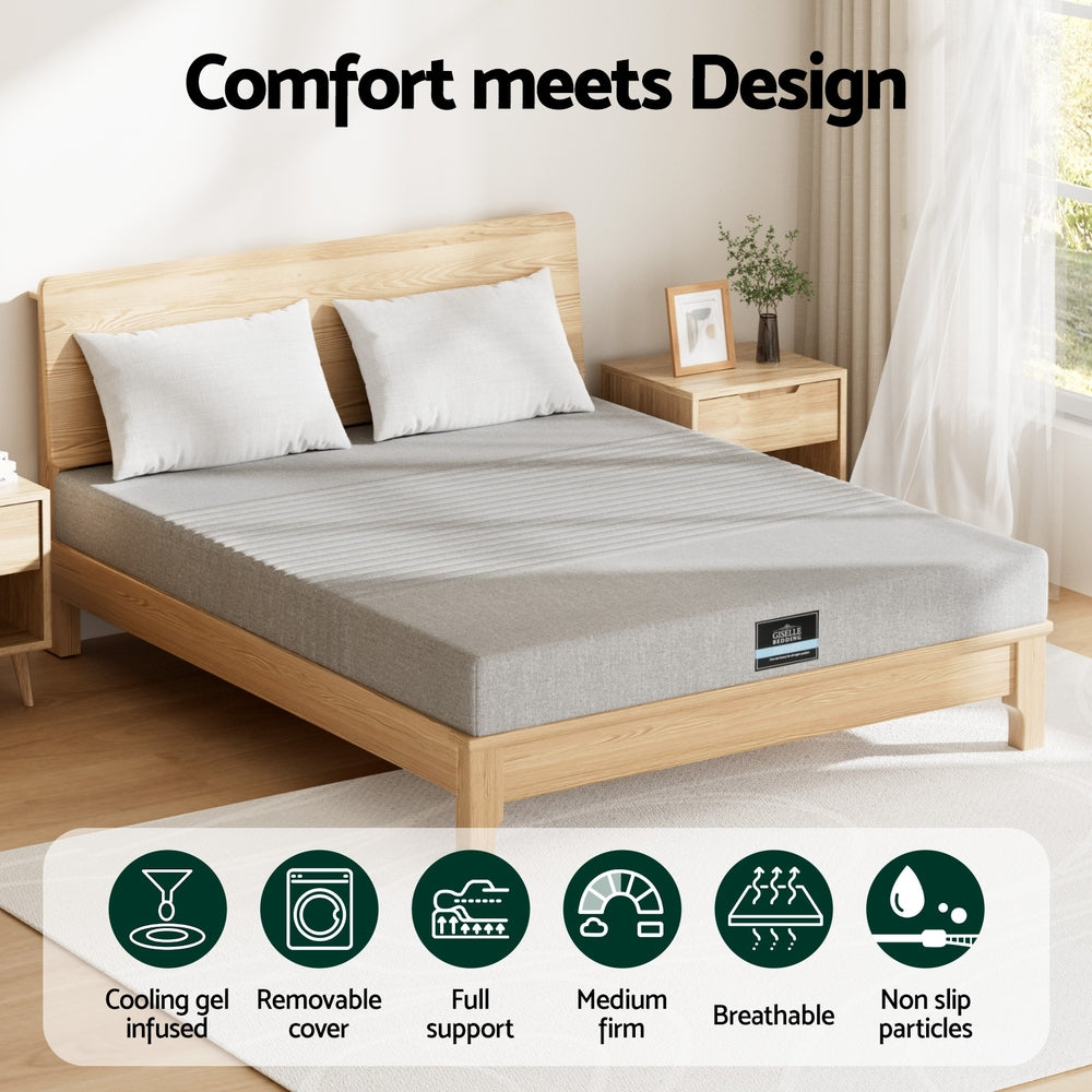 King Size Mattress: Giselle Bedding Cool Gel Memory Foam Mattress Charcoal 7-Zone Washable Bamboo Cover 15cm King
