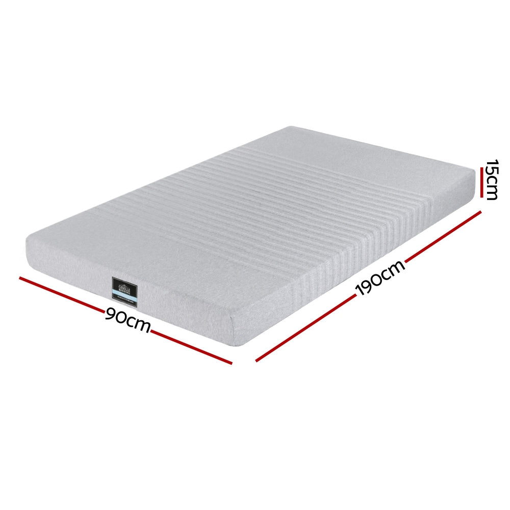 Single Mattress: Giselle Bedding Cool Gel Memory Foam Mattress Charcoal 7-Zone Washable Bamboo Cover 15cm Single