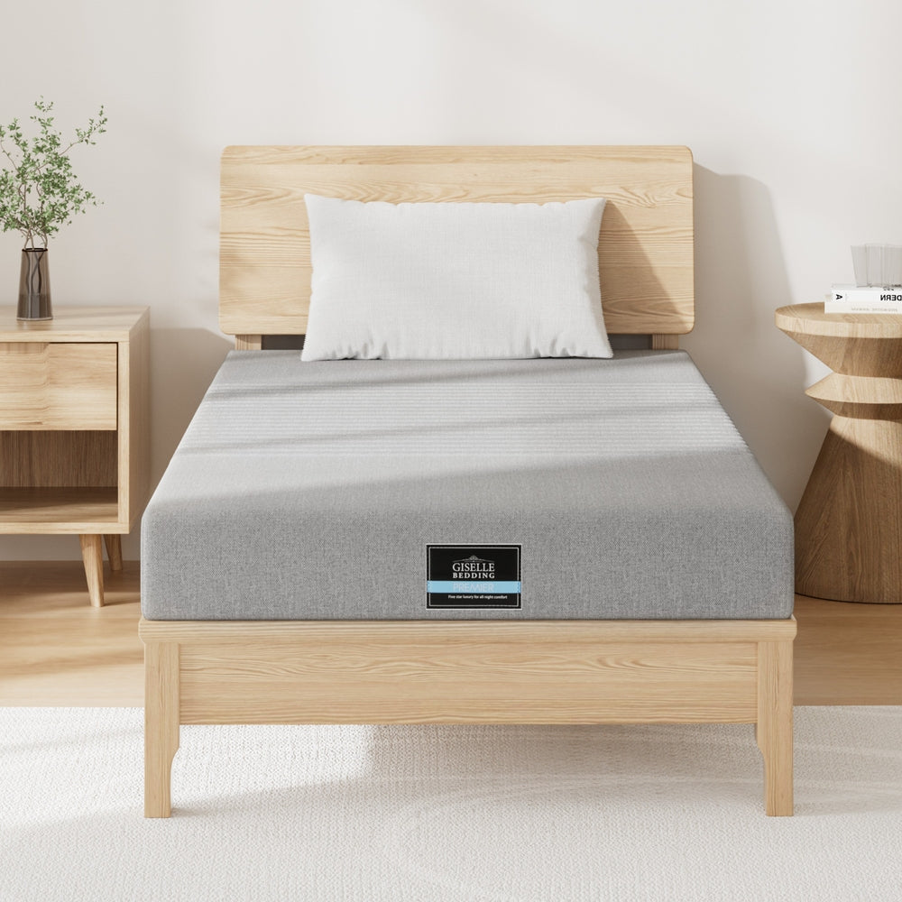 Single Mattress: Giselle Bedding Cool Gel Memory Foam Mattress Charcoal 7-Zone Washable Bamboo Cover 15cm Single