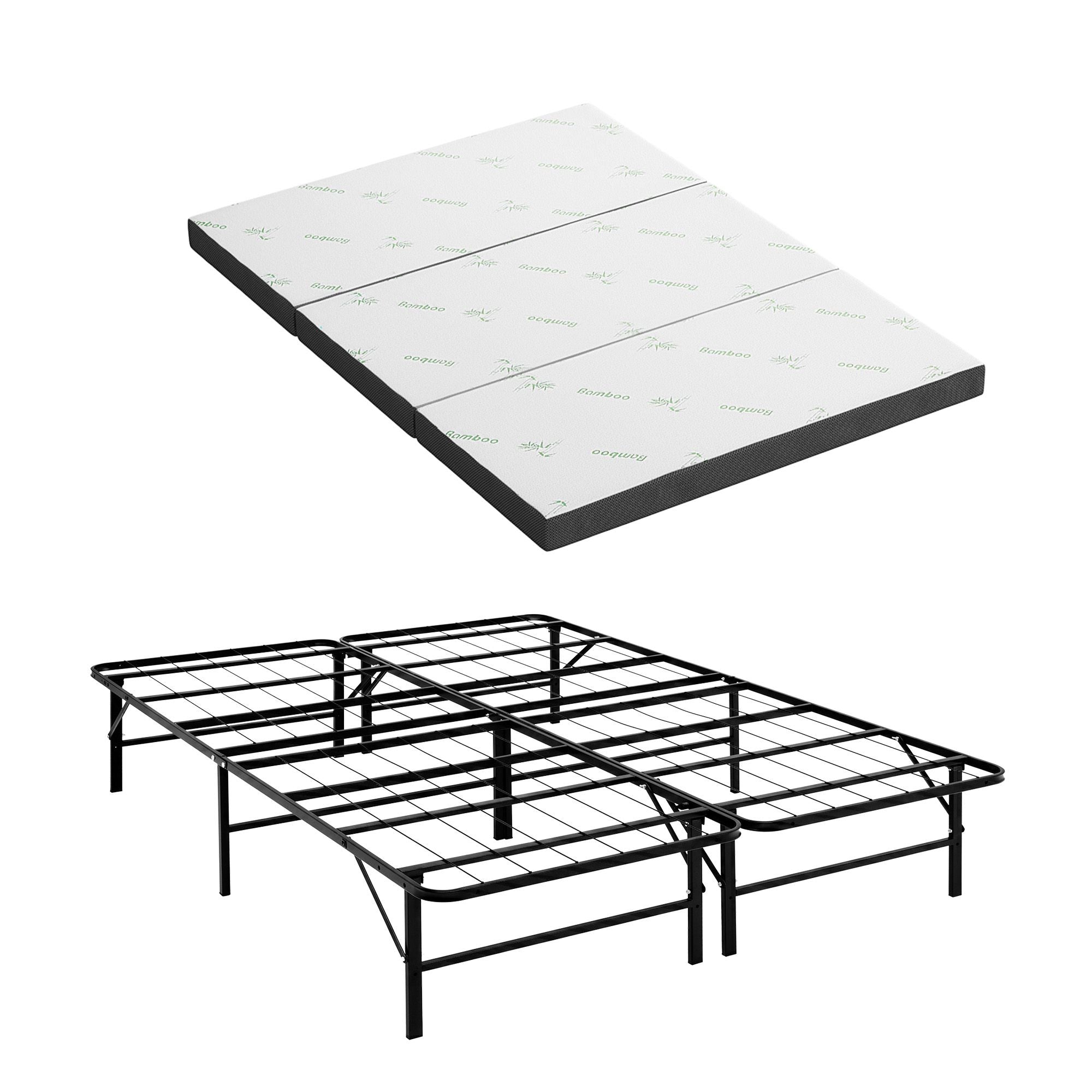 Giselle Folding Bed with Mattress Double Portable Foldable Guest Bed Bamboo Cover
