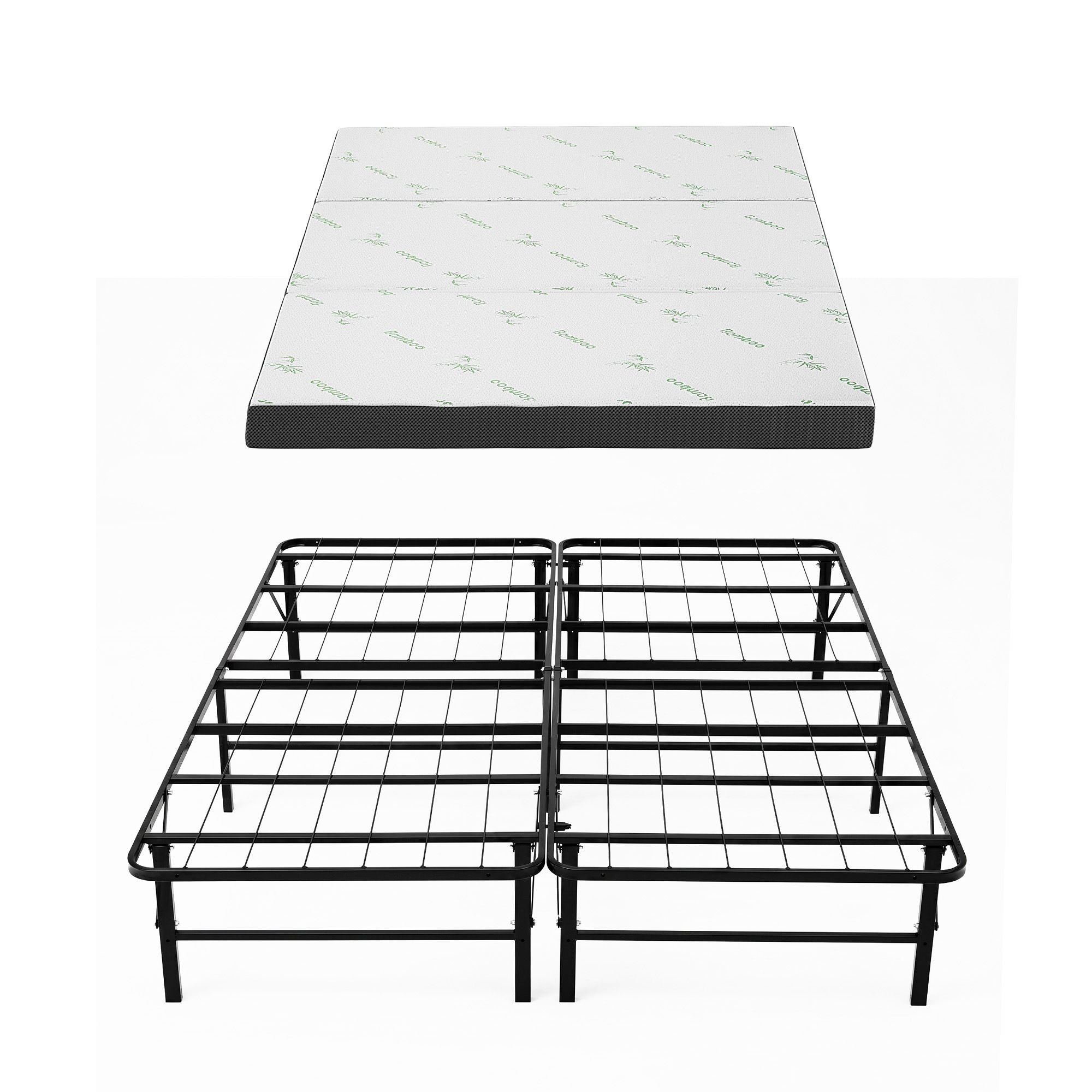 Giselle Folding Bed with Mattress Double Portable Foldable Guest Bed Bamboo Cover