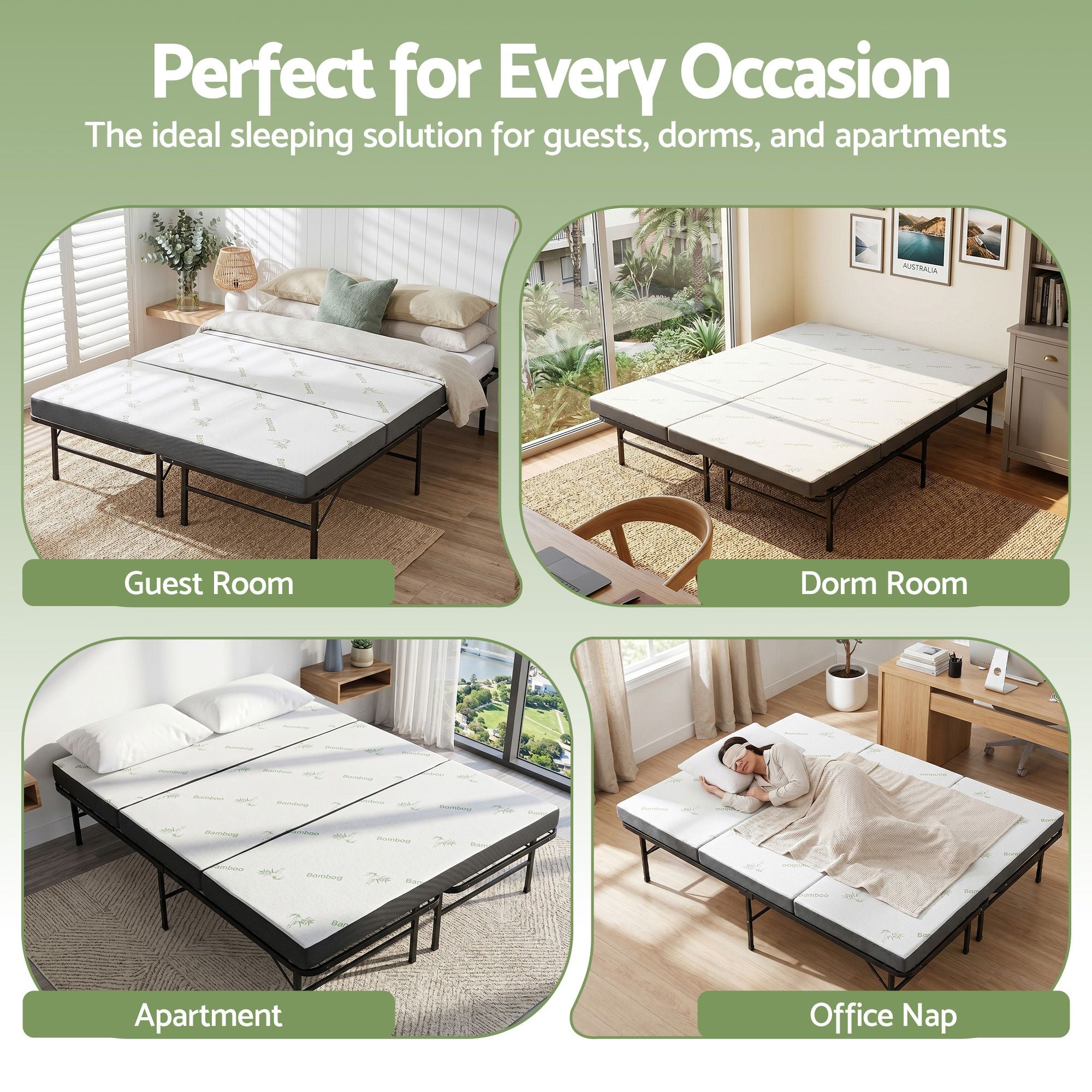 Giselle Folding Bed with Mattress Queen Portable Foldable Guest Bed Bamboo Cover