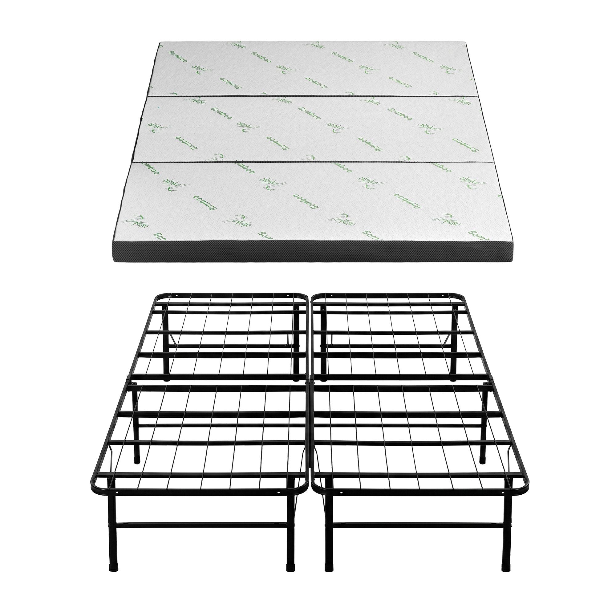 Giselle Folding Bed with Mattress Queen Portable Foldable Guest Bed Bamboo Cover