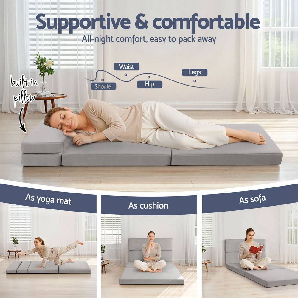 Single Mattress: Giselle Foldable Mattress Folding Sofa Bed 4-fold Sleeping Camping Cushion Mat