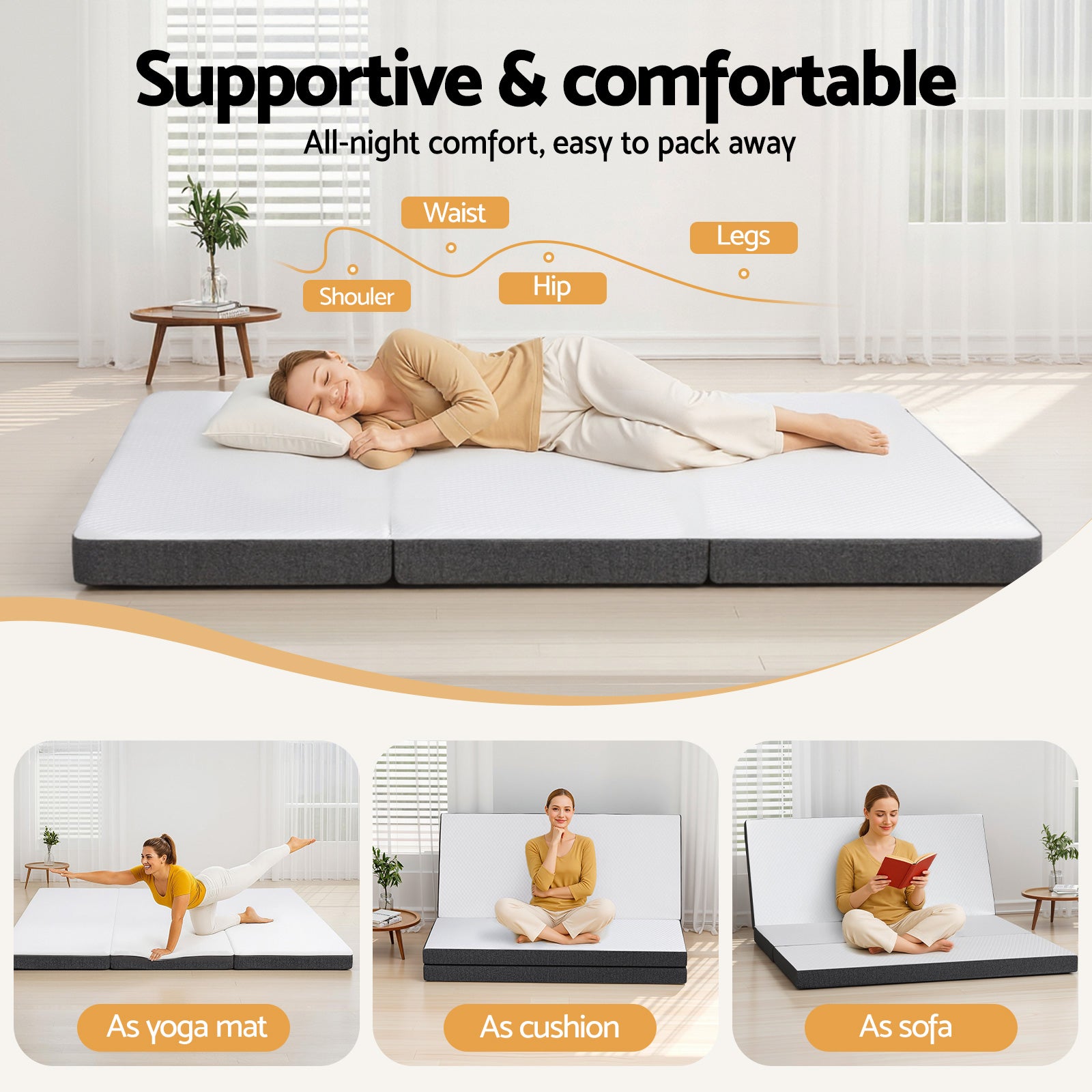 Queen Mattress: Giselle Bedding Foldable Mattress Folding Sofa Bed Tri-Fold Memory Foam Tencel Queen