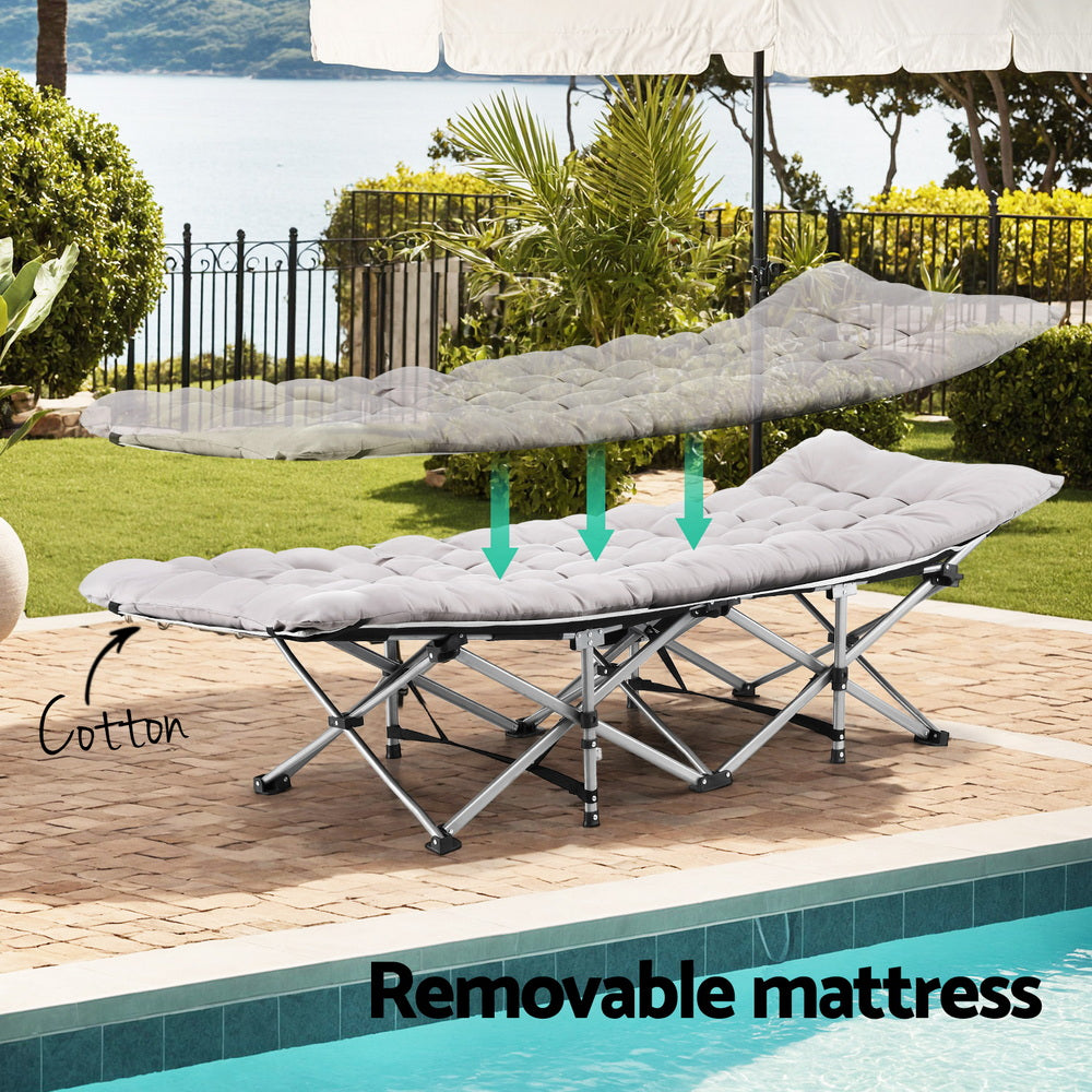 Beds & Bed Frames: Artiss Folding Bed With Mattress Heavy Duty Grey 185CM
