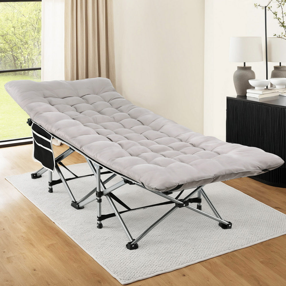 Beds & Bed Frames: Artiss Folding Bed With Mattress Heavy Duty Grey 185CM