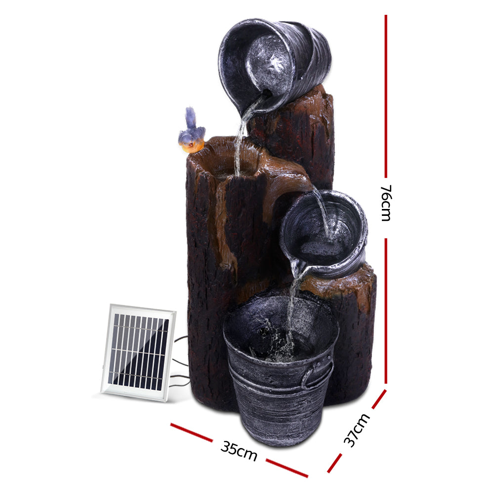 Fountain & Ponds Accessories: Gardeon Solar Water Feature Cascading Fountain 3-Tier Bucket LED light Bird 76CM
