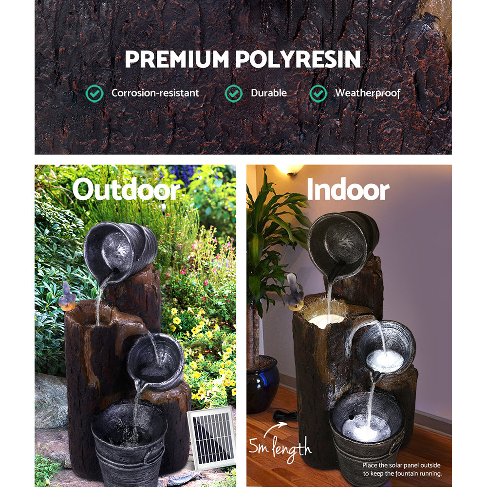 Fountain & Ponds Accessories: Gardeon Solar Water Feature Cascading Fountain 3-Tier Bucket LED light Bird 76CM