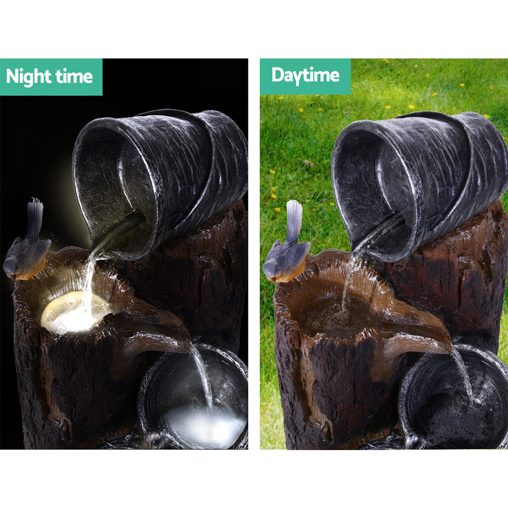 Fountain & Ponds Accessories: Gardeon Solar Water Feature Cascading Fountain 3-Tier Bucket LED light Bird 76CM