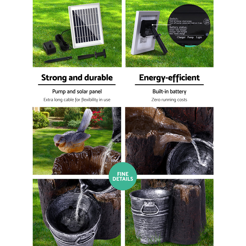 Fountain & Ponds Accessories: Gardeon Solar Water Feature Cascading Fountain 3-Tier Bucket LED light Bird 76CM