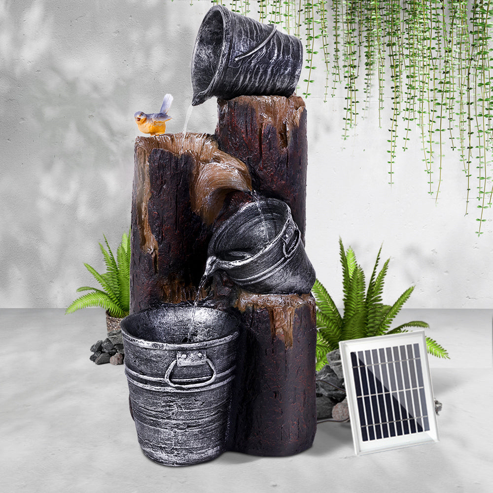 Fountain & Ponds Accessories: Gardeon Solar Water Feature Cascading Fountain 3-Tier Bucket LED light Bird 76CM