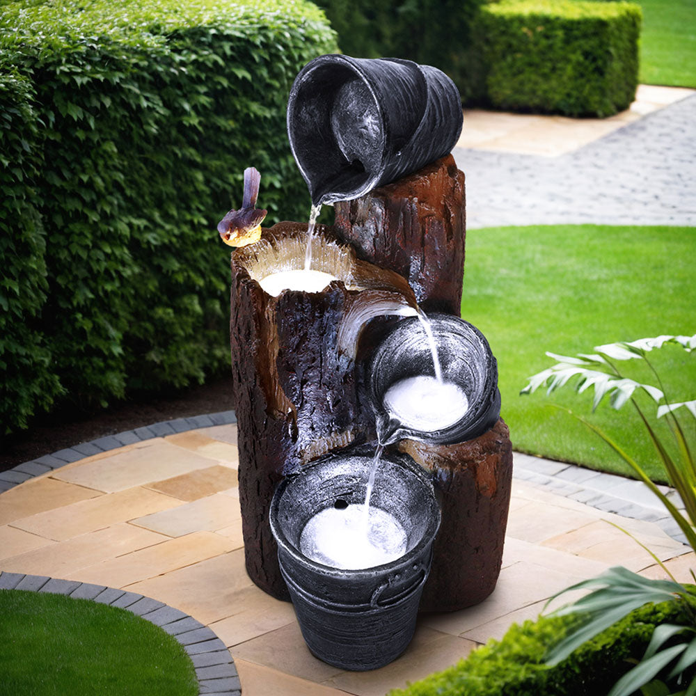 Fountain & Ponds Accessories: Gardeon Solar Water Feature Cascading Fountain 3-Tier Bucket LED light Bird 76CM
