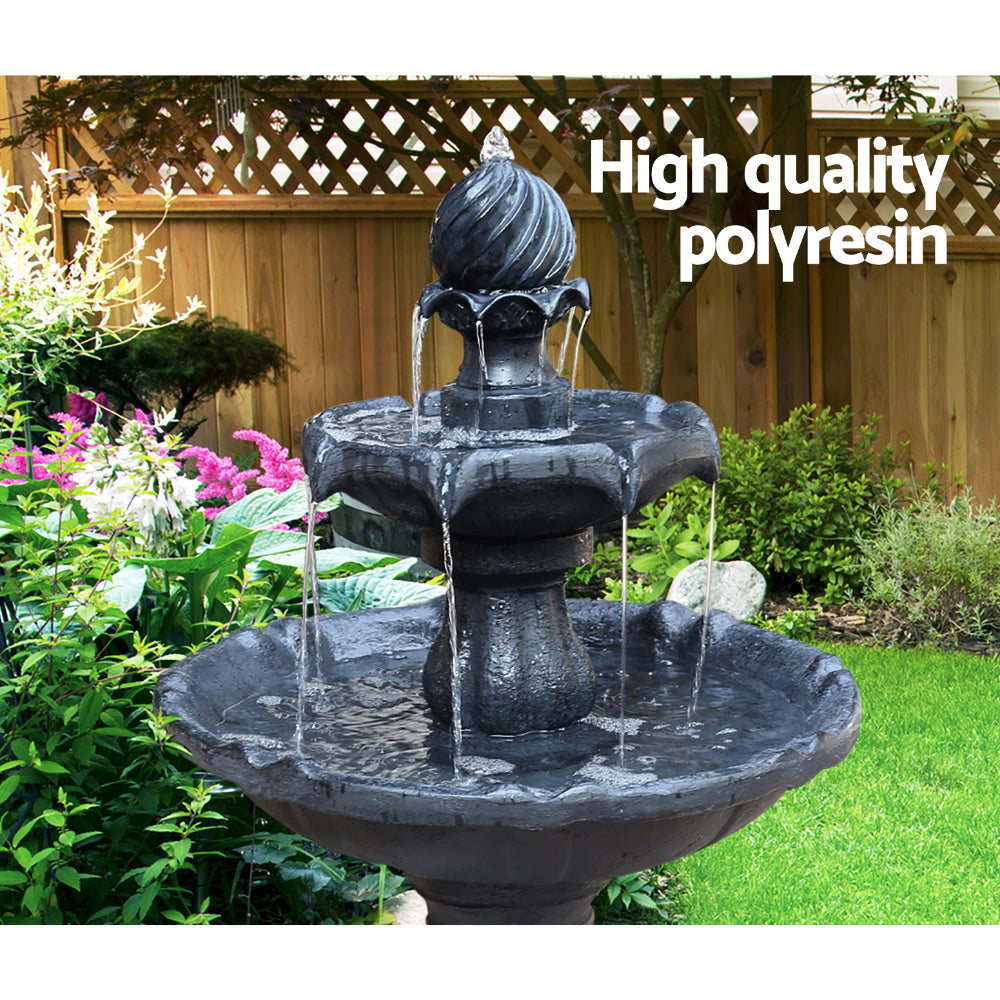 Fountain & Ponds Accessories: Gardeon Solar Water Feature 3-Tier Fountain with Pump Kit Bird Bath 93CM Black