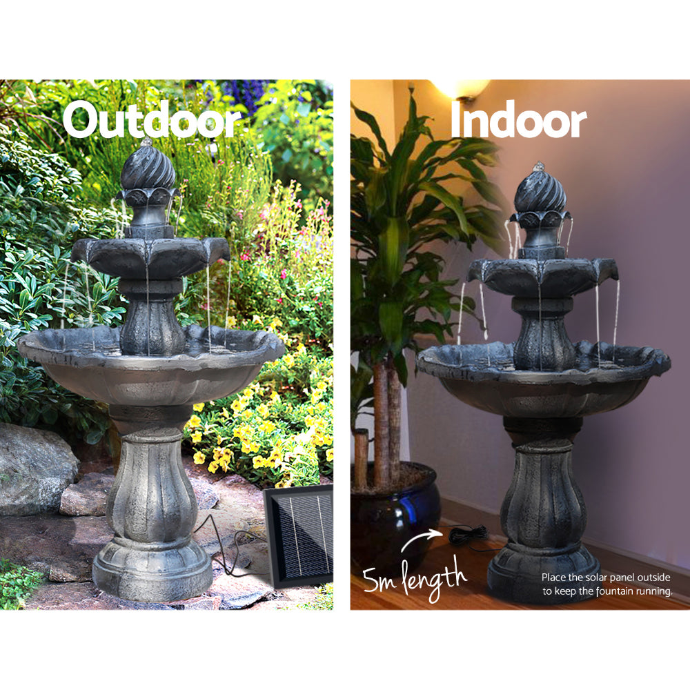 Fountain & Ponds Accessories: Gardeon Solar Water Feature 3-Tier Fountain with Pump Kit Bird Bath 93CM Black