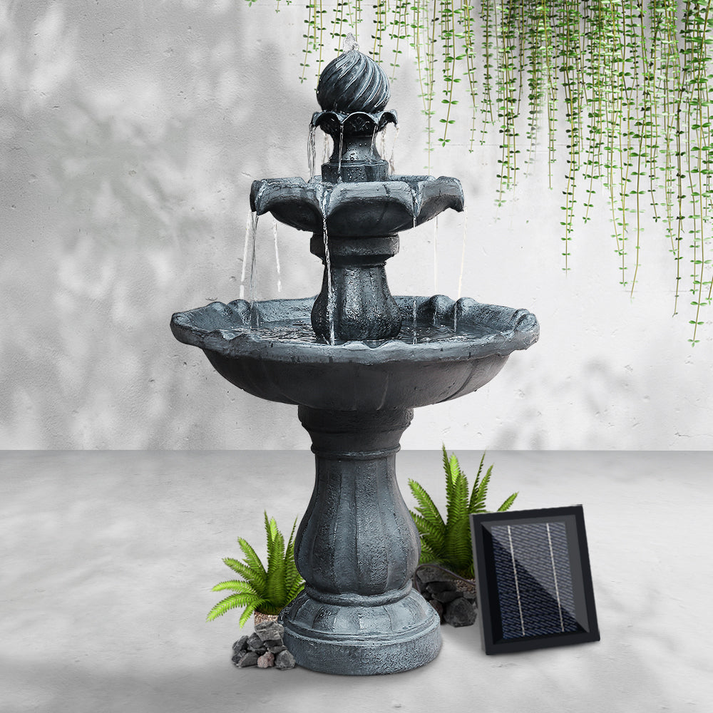 Fountain & Ponds Accessories: Gardeon Solar Water Feature 3-Tier Fountain with Pump Kit Bird Bath 93CM Black