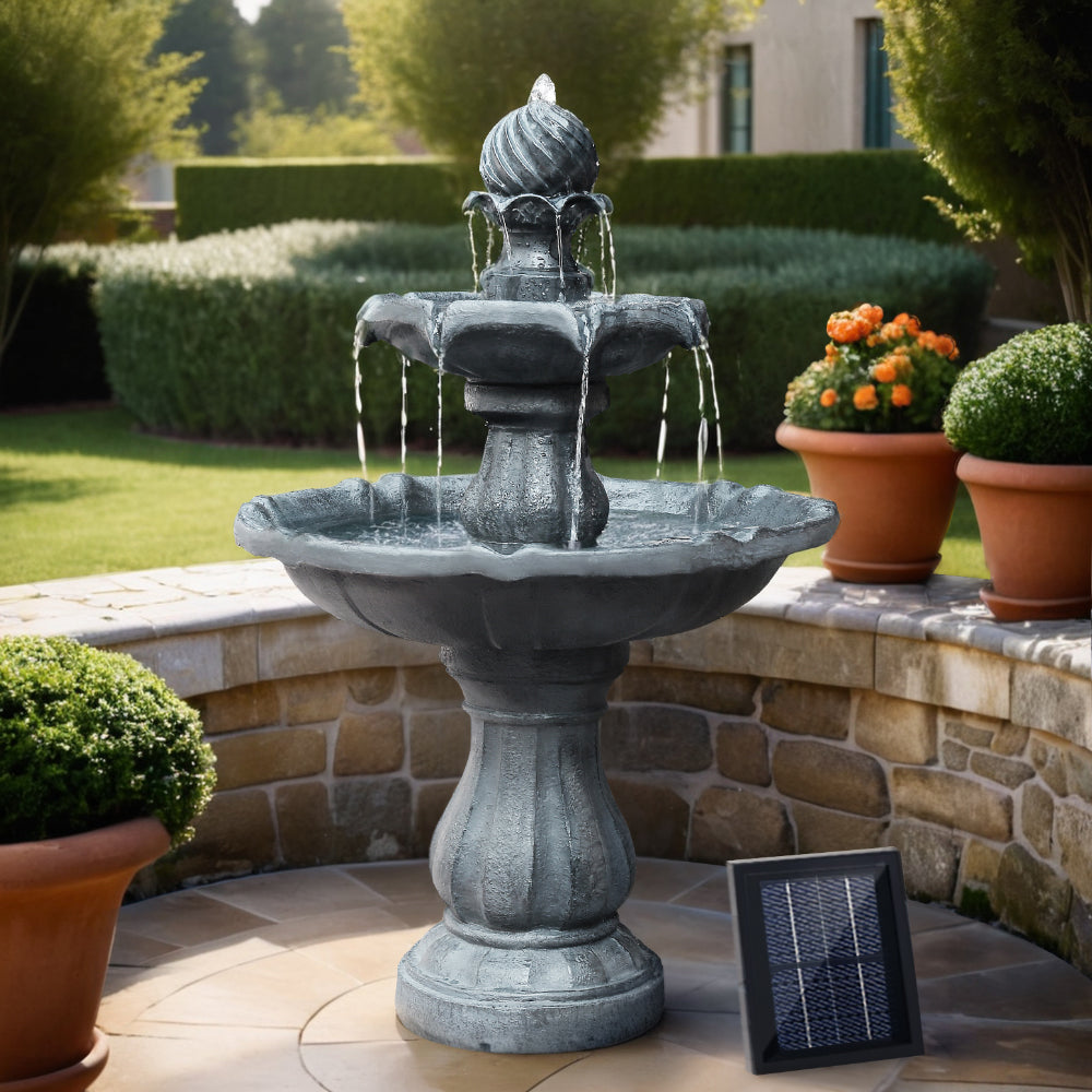 Fountain & Ponds Accessories: Gardeon Solar Water Feature 3-Tier Fountain with Pump Kit Bird Bath 93CM Black