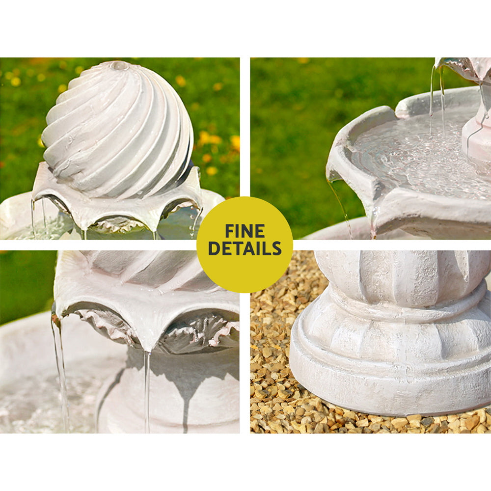 Fountain & Ponds Accessories: Gardeon Solar Water Feature 3-Tier Fountain with Pump Kit Bird Bath 93CM Ivory